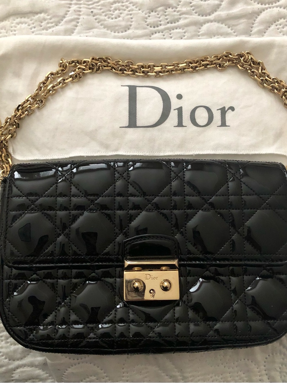 Dior Black Patent Cannage WOC with Gold Hardware